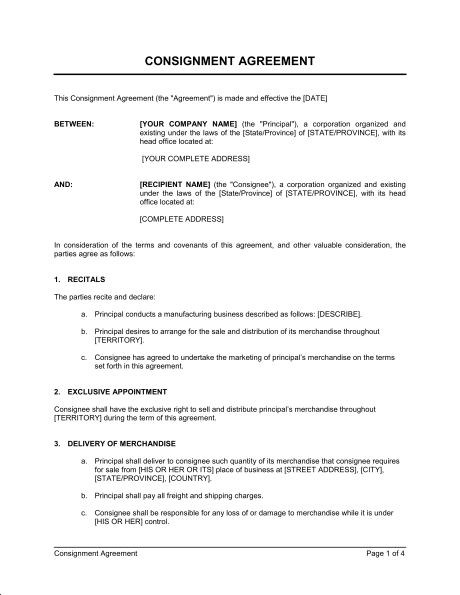 consignment agreement template consignment agreement template free 