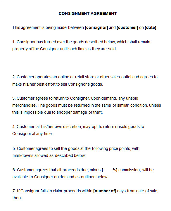 consignment sales agreement template consignment contract template 