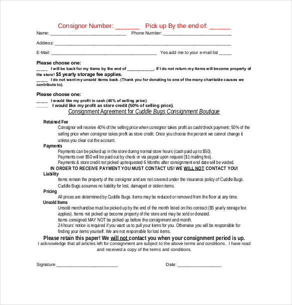 consignment agreement template free download 13 consignment 