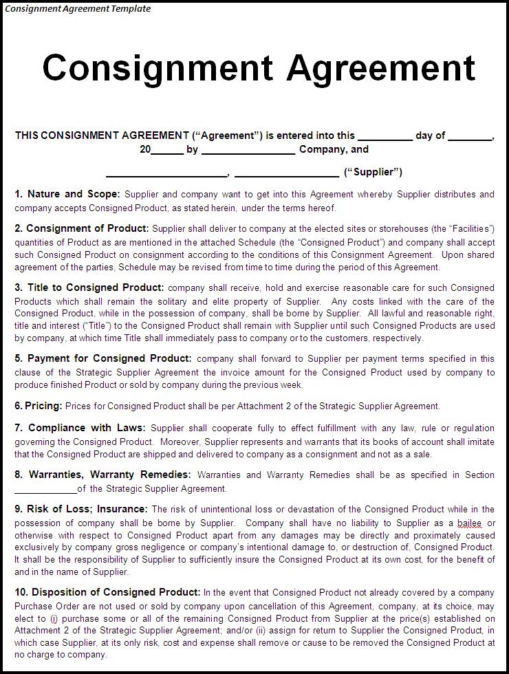 consignment agreement template word consignment agreement template 