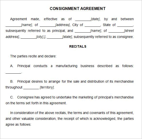 simple consignment agreement template consignment contract 