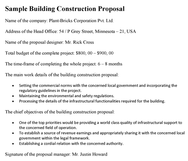 Building Construction Proposal Sample