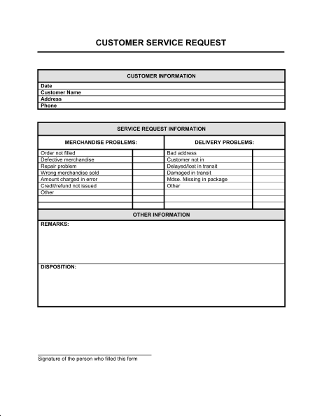 Customer Service Request Form   Template & Sample Form | Biztree.com