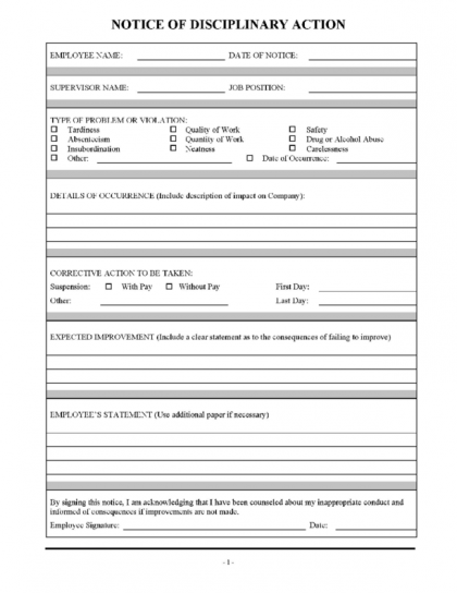 Sample Employee Disciplinary Action Form   7+ Free Documents in 