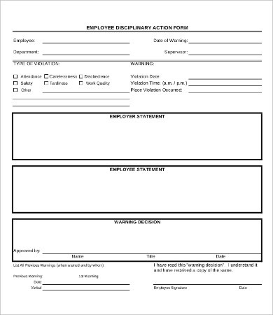 Employee Warning Form | Disciplinary Forms
