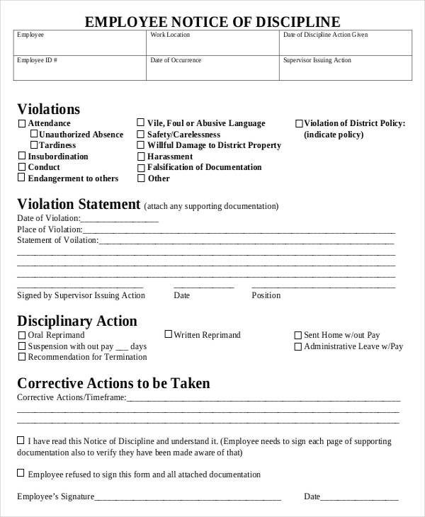 Employee Discipline Form   6+ Free Word, PDF Documents Download 