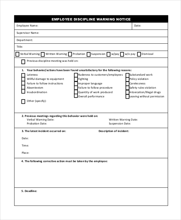 discipline form for employees   Ecza.solinf.co