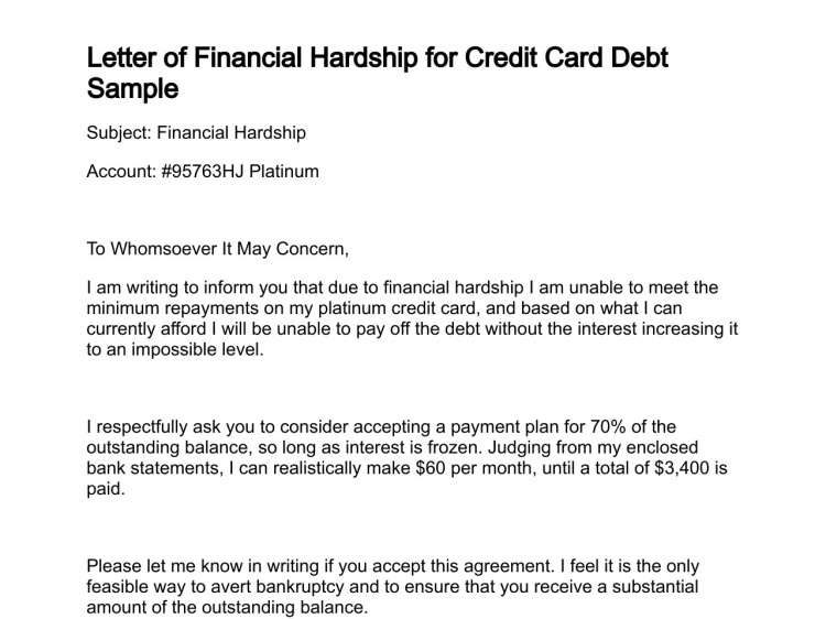 Letter of Financial Hardship