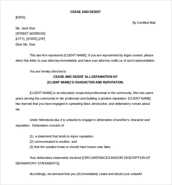Cease and Desist Letter Template   16+ Free Sample Example Format 