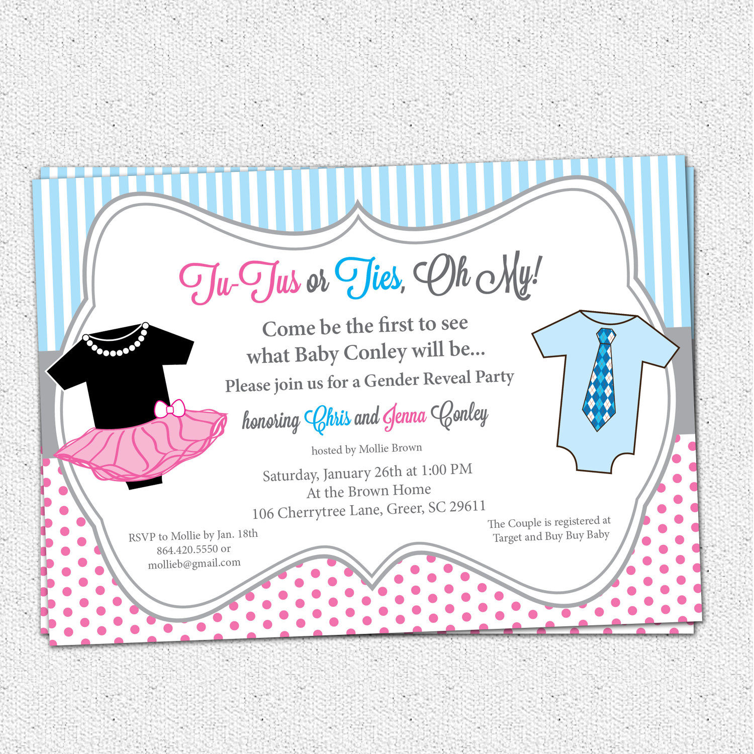 Gender Reveal Party Invitation Instant Download With Pink Blue 