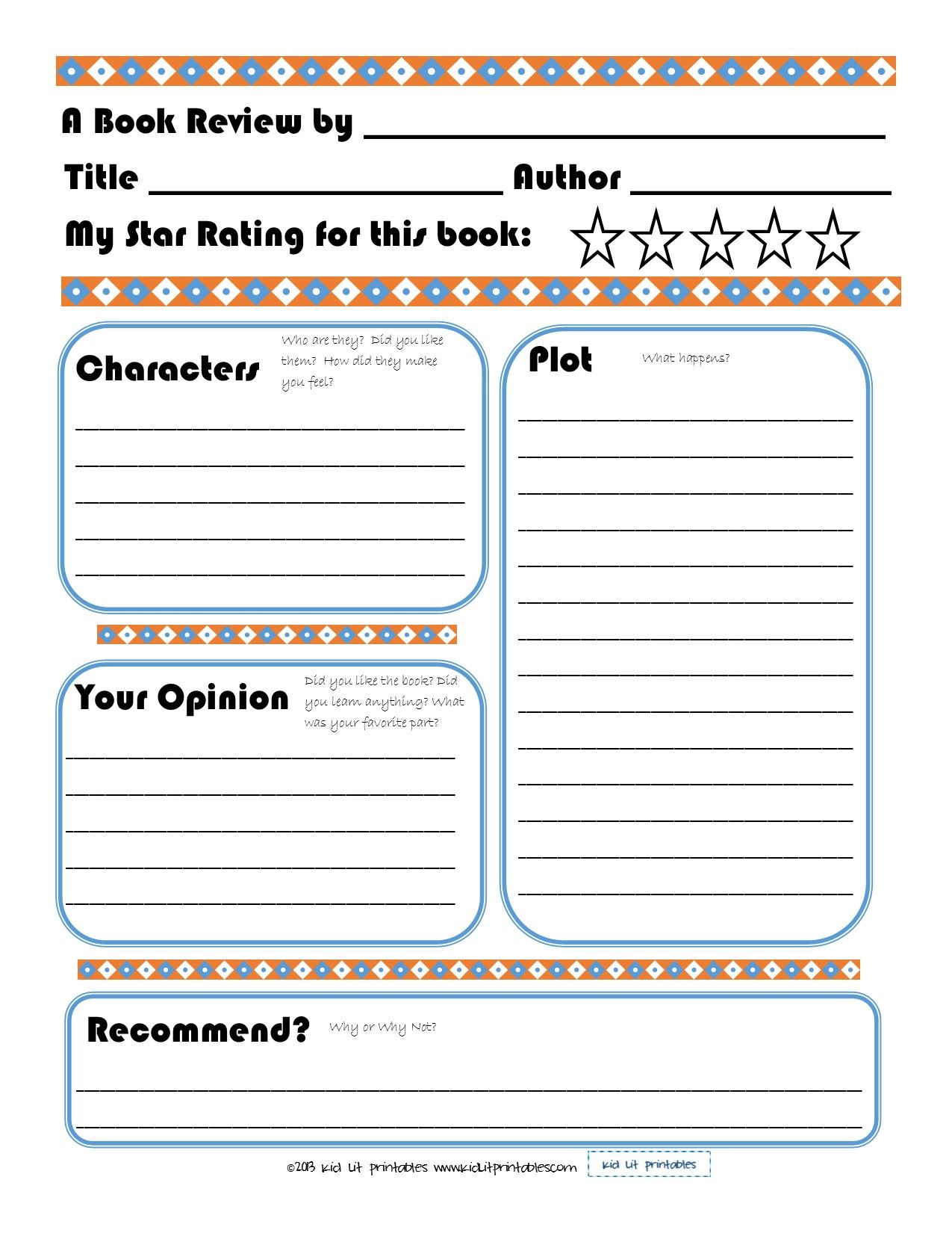 Elementary Book Report Template on Book Report Worksheet Printable 