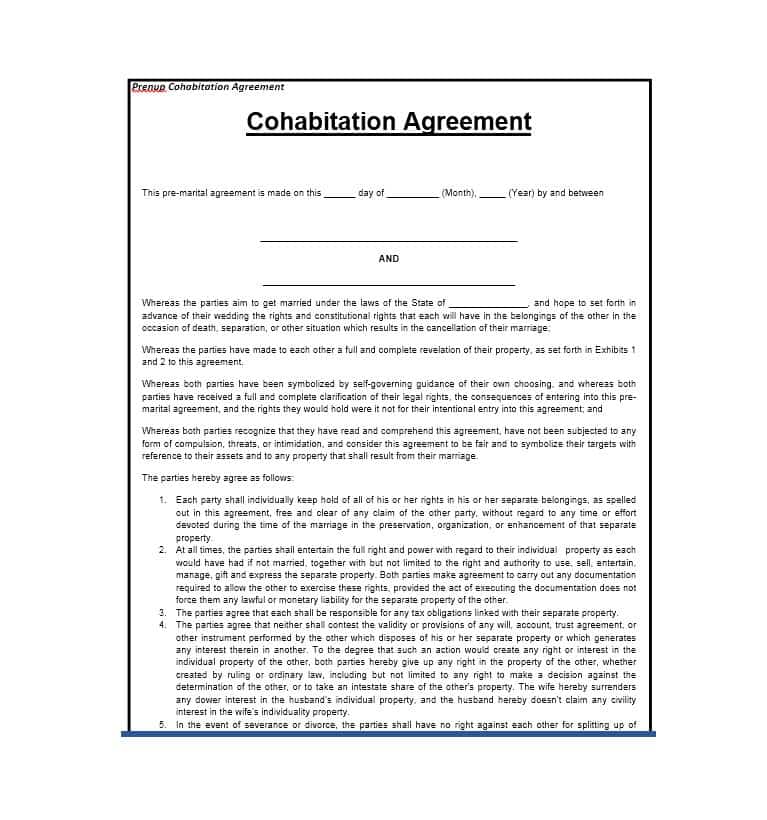 Cohabitation Agreement   30+ Free Templates & Forms   Template Lab