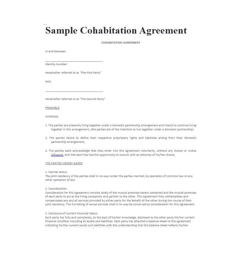 Cohabitation Agreement   30+ Free Templates & Forms   Template Lab