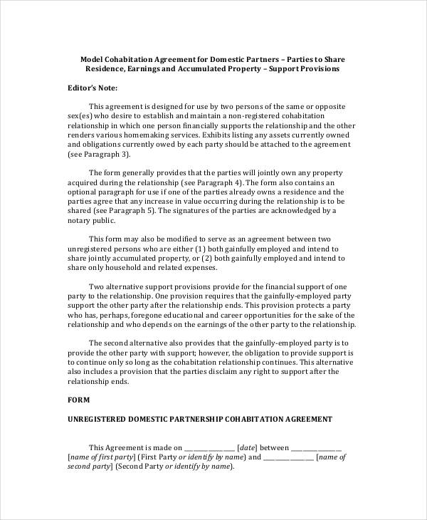 Cohabitation Agreement Template   7+ Free Sample, Example, Format 