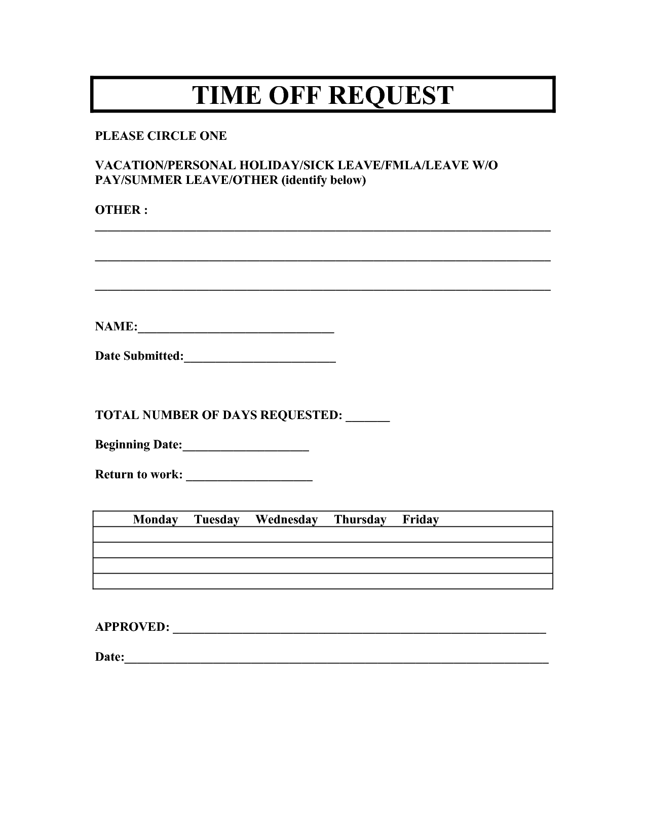 vacation request forms 2014 free printable | Printable Request for 