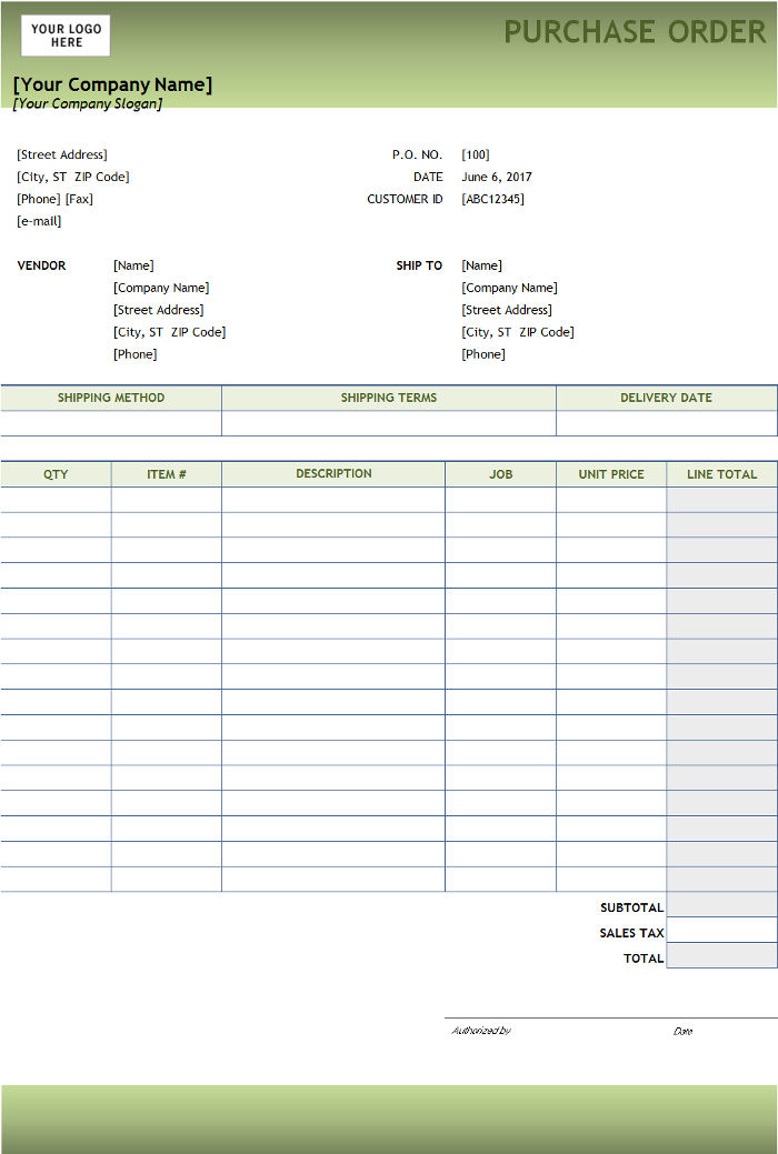 Free Purchase Order Form Template Excel Free Purchase Order From 