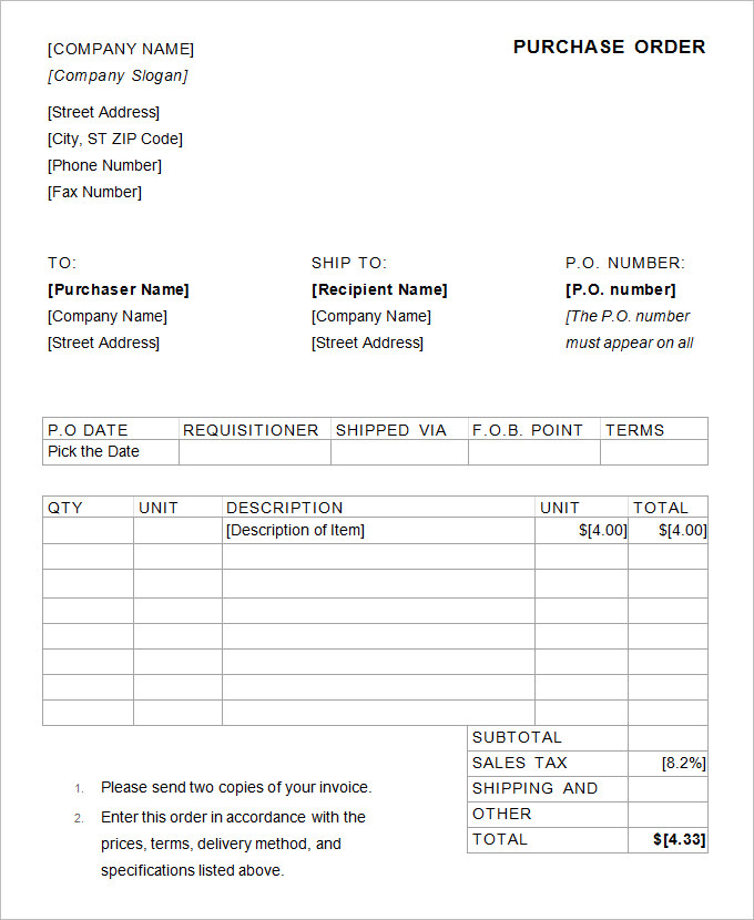Free Printable Purchase Order Forms Business Free Printable 
