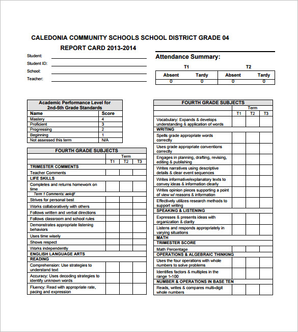 report card templates free   Ecza.solinf.co