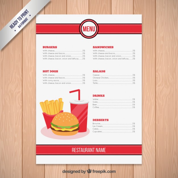 food menu template free fast food restaurant menu template vector 