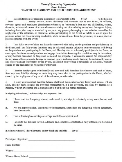 free hold harmless agreement template free hold harmless agreement 