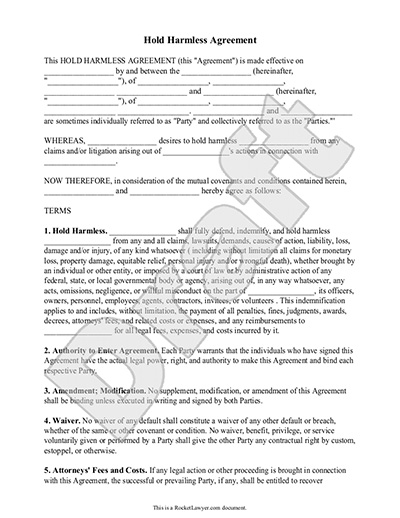 hold harmless agreement template   Ecza.solinf.co