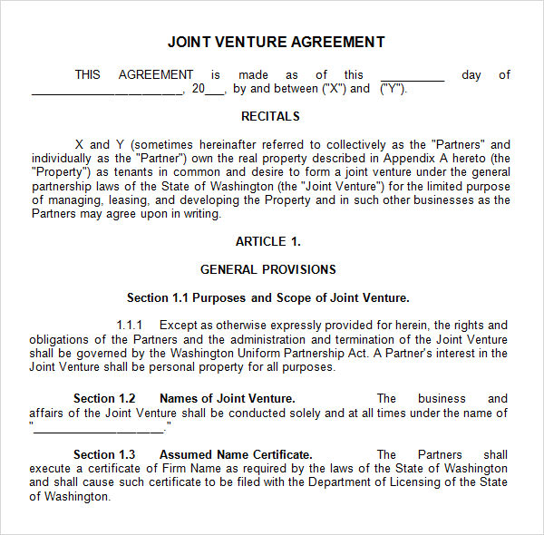 contractual joint venture agreement template contractual joint 