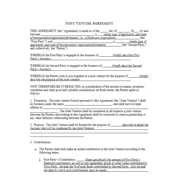 53 Simple Joint Venture Agreement Templates [PDF, DOC] Template Lab