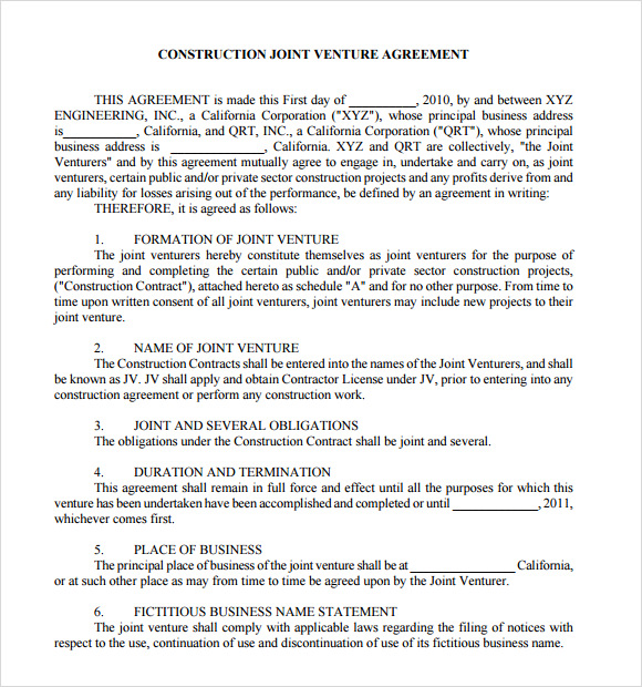 joint venture agreement template word simple joint venture 