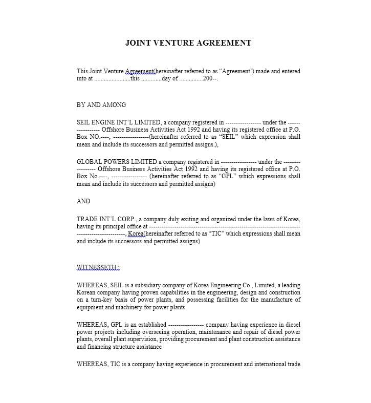 joint venture operating agreement template 53 simple joint venture 
