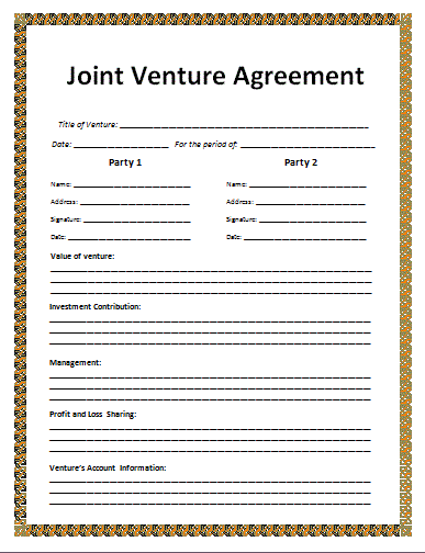 Joint Venture Agreement Templates | Agreement Sample Templates