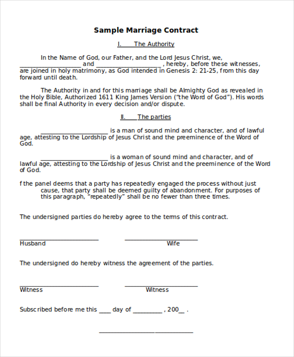 Sample Marriage Contract Form   8+ Free Documents in Doc, PDF