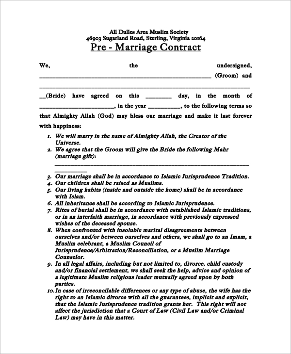 13+ Marriage Contract Samples | Sample Templates