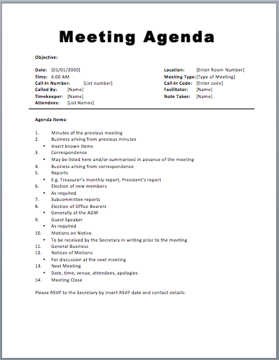 meeting agendas templates | Meeting Agenda Template Download Page 