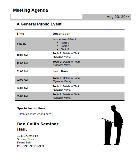 Team meeting agenda (informal)