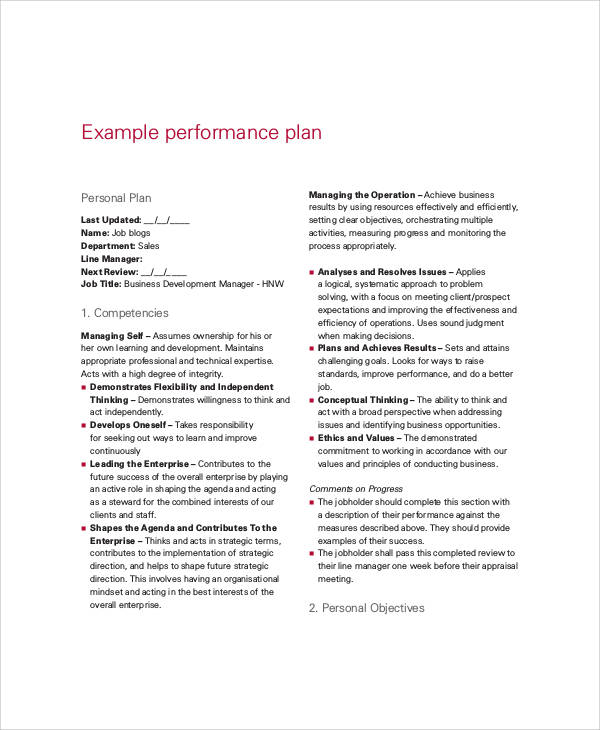 8+ Performance Plan Templates Free Sample, Example Format 