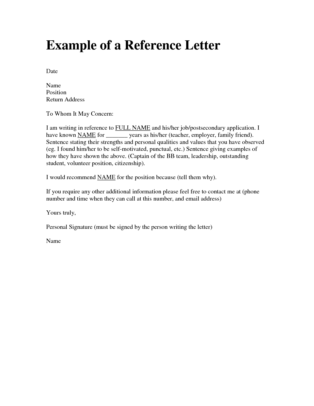 examples of reference letters example reference letter letter of 