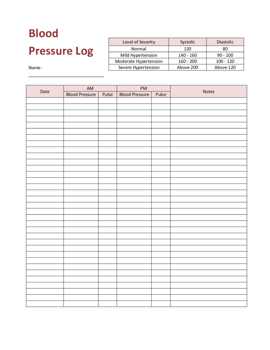 printable blood pressure log   Gecce.tackletarts.co