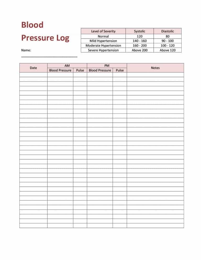 daily blood pressure log   Gecce.tackletarts.co