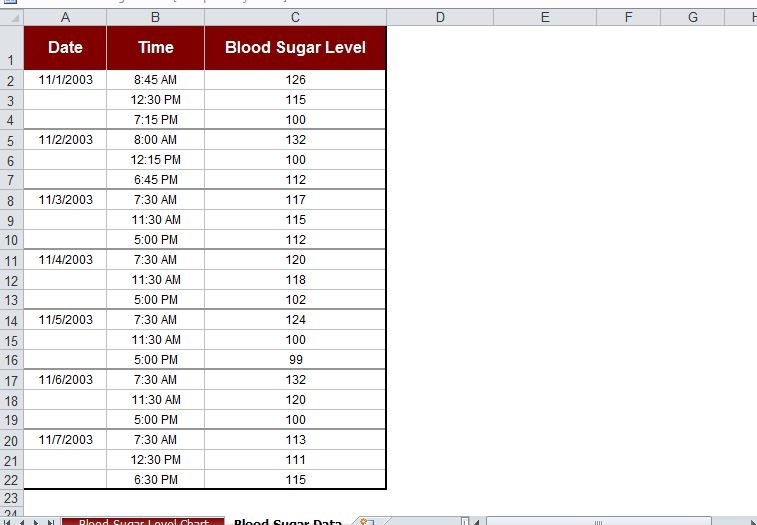 Printable Blood Glucose Chart Large Print