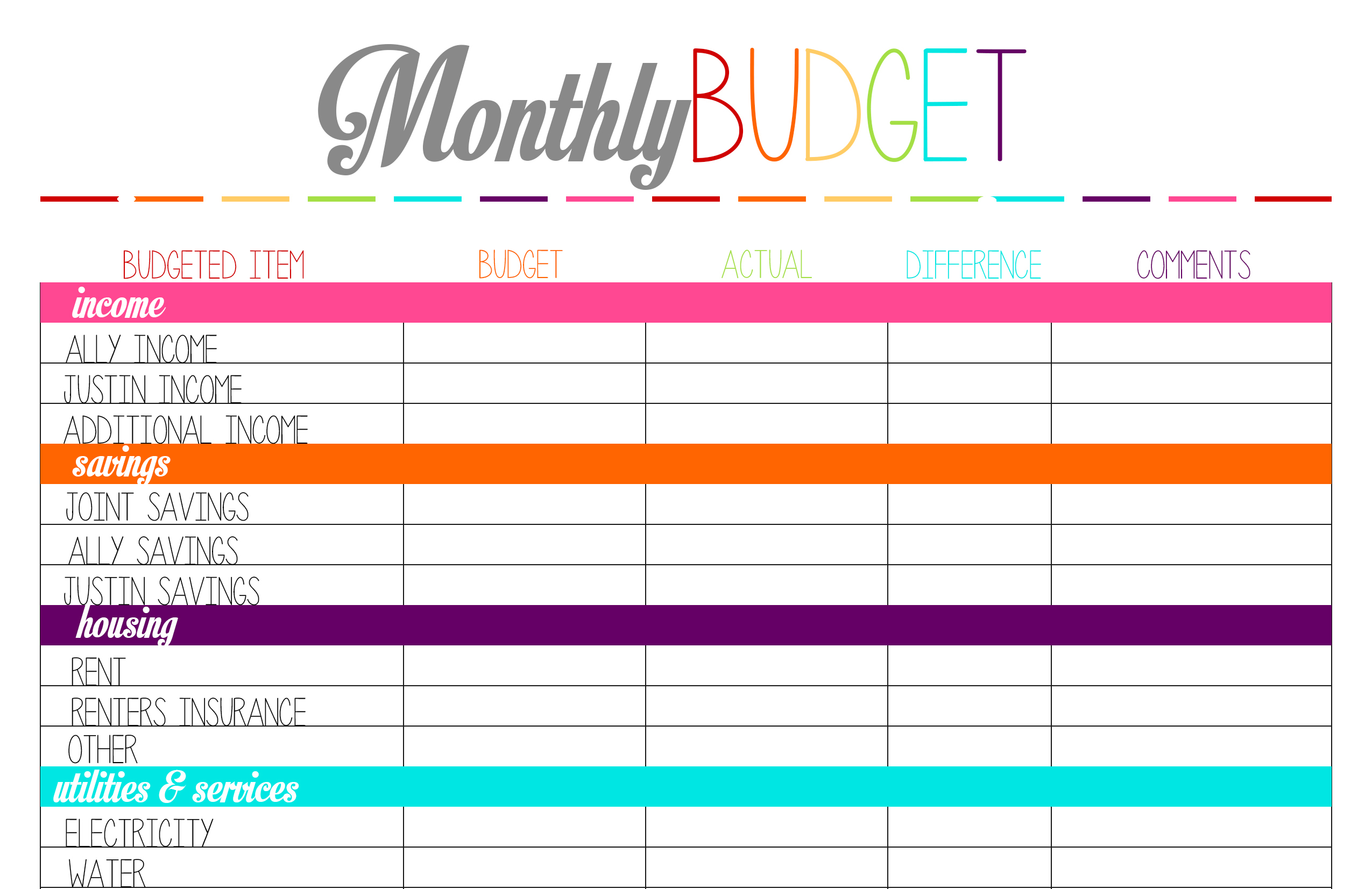 basic budgeting worksheets printable   Into.anysearch.co
