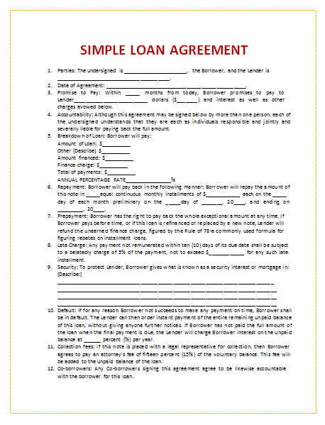 simple loan agreement template south africa loan agreement 