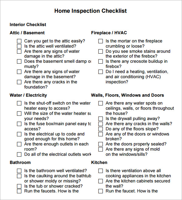 Free printable Home Inspection Checklist (PDF) from Vertex42.