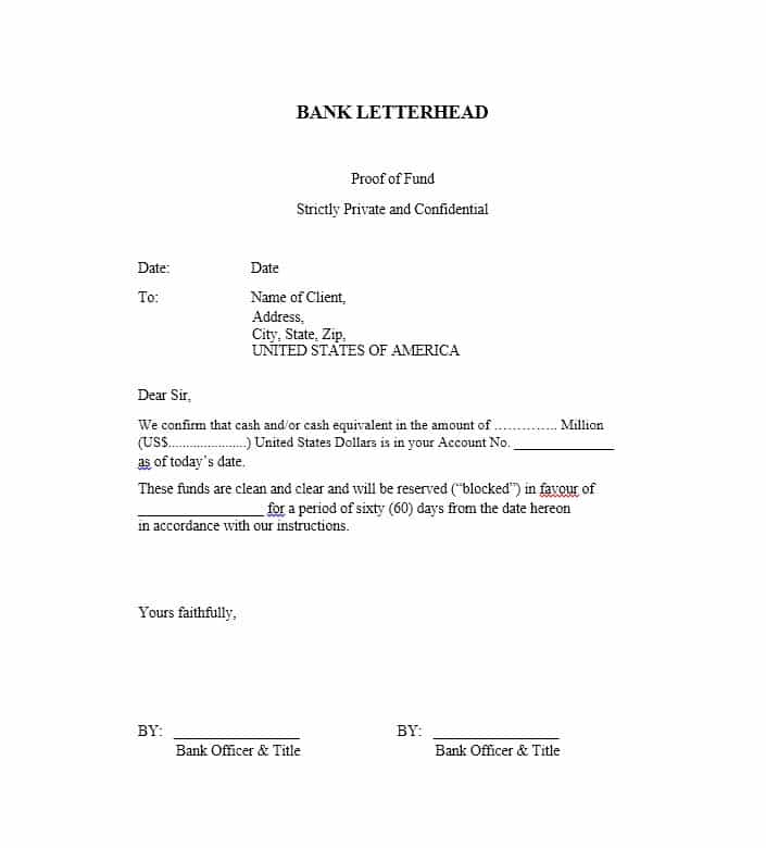 Sample proof of funds letter template 08 strong pictures printable 