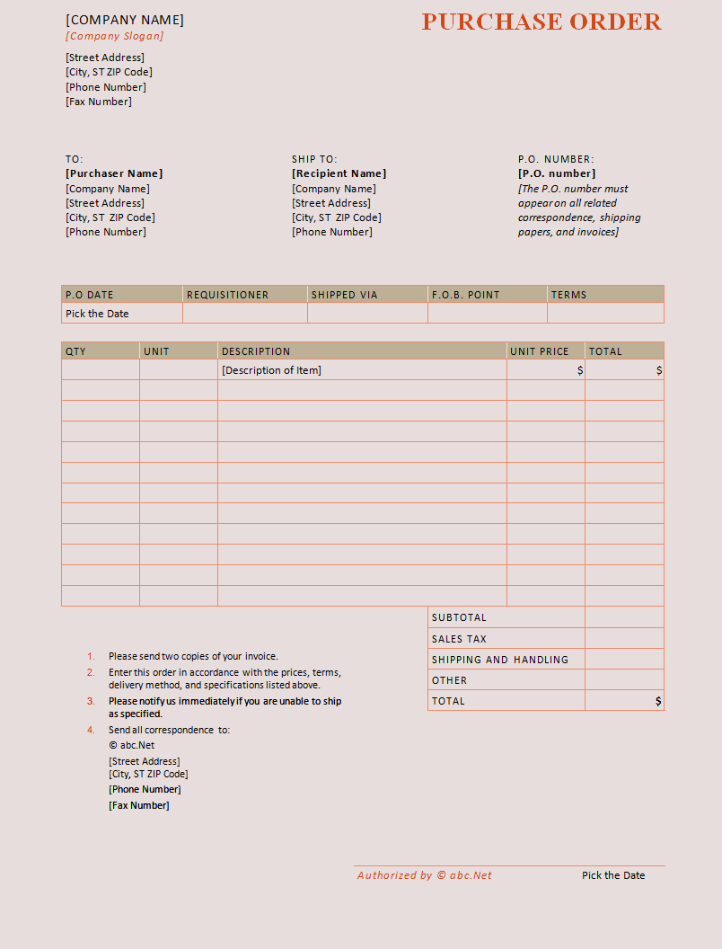 microsoft purchase order template purchase order template 