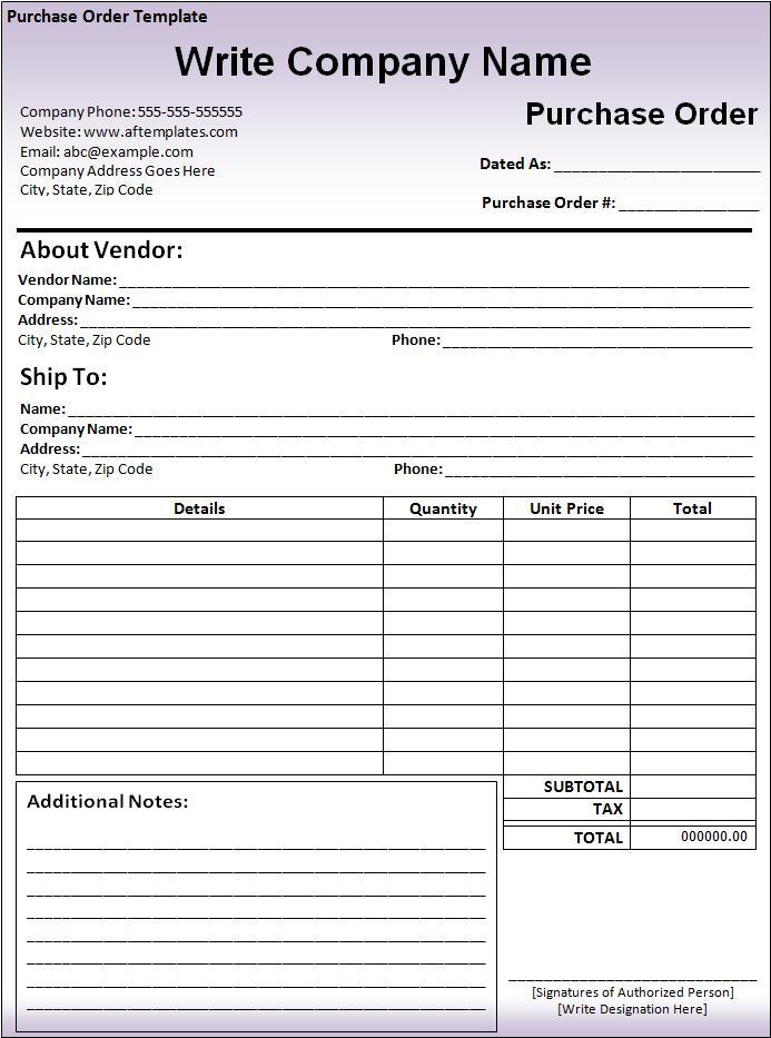 Purchase Order Template   Free Printables