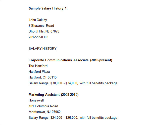 9+ Sample Salary History Templates – Free Word, PDF Documents 