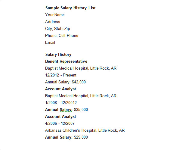 9+ Sample Salary History Templates – Free Word, PDF Documents 