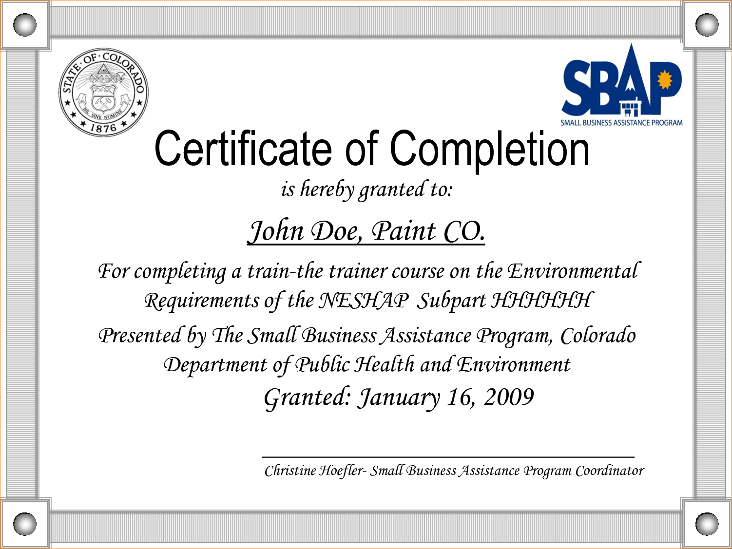sample of certificate of completion Ecza.solinf.co