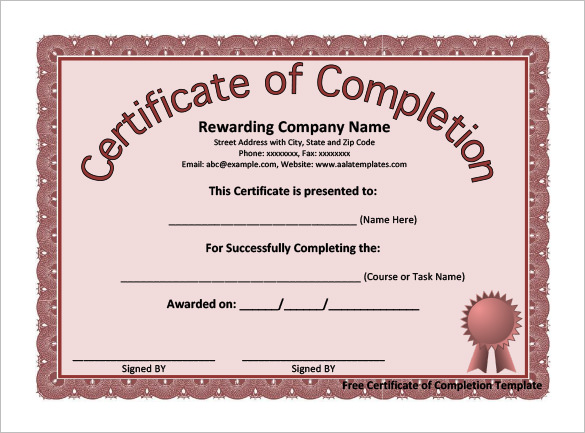 certificate of completion word template free word certificate of 