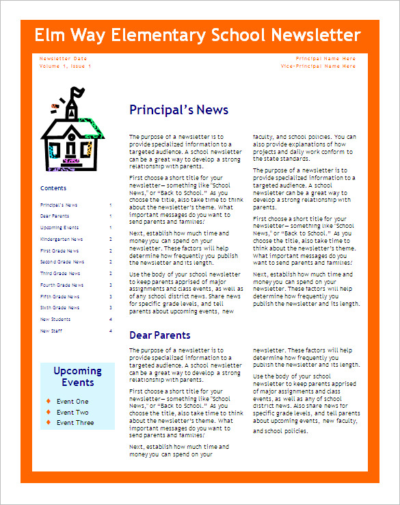 newsletter format pdf school newsletter templates free 6 school 